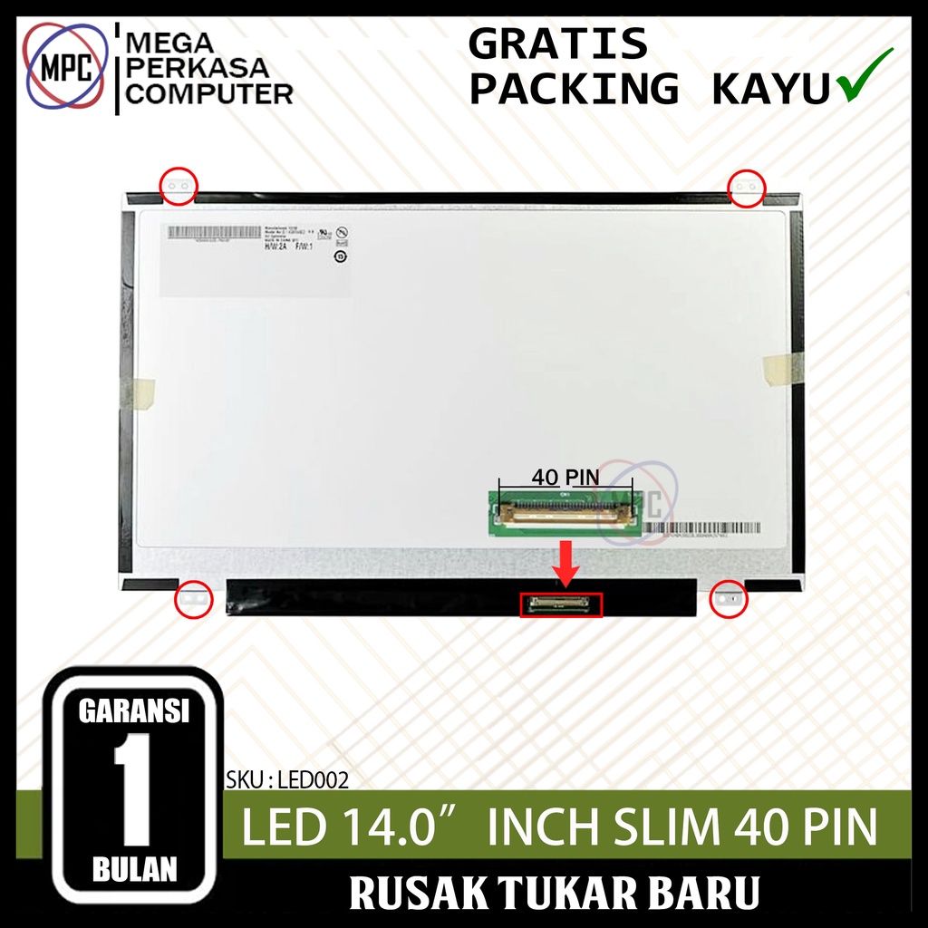 Écran LCD LED 14" Pour Asus X452m – Neuf – Dalle 40 Pins 1366x768 HD – Brillant