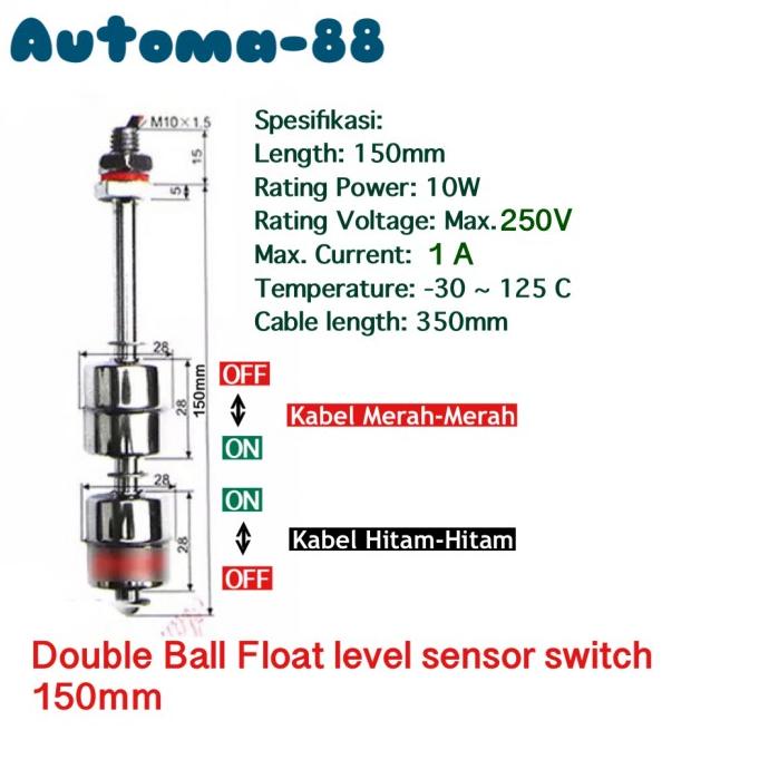 Jual Water level sensor Float switch double ball stainless 150mm ...