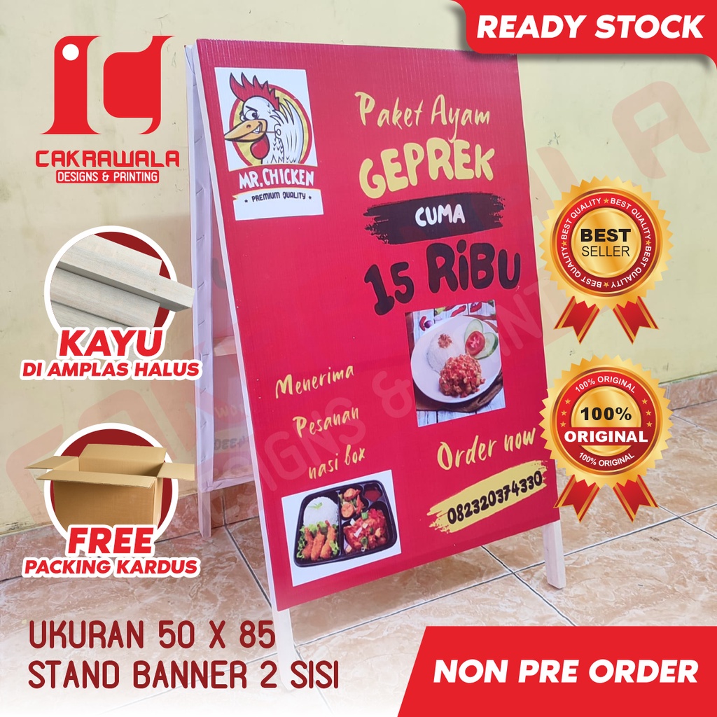 Jual Stand Banner Kayu Ukuran 50 X 85 Standing Banner Kayu Promo Ayam Geprek Stand Banner 