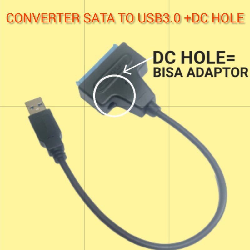 Jual KABEL/CONVERTER SATA TO USB3.0 WITH DC HOLE 12V-2.0A | Shopee ...