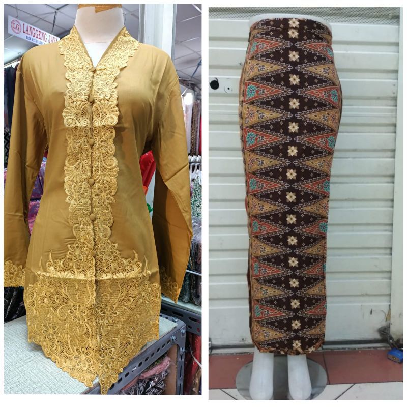 Jual Set Kebaya Encim Polos Motif Senada Kebaya Encim Betawi Bordir Polos Senada Set Kebaya