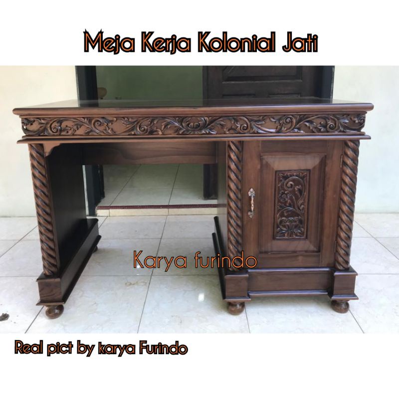 Jual MEJA KERJA KOLONIAL JATI, MEJA KANTOR UKIR KOLONIAL BELANDA, MEJA