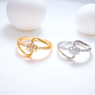 Hyl Jewelry 103J Cincin Titanium Wanita Emas Muda Anti Karat Asli Silver Emas Couple Dewasa Dan Luntur Logam Asesoris