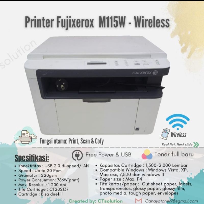Jual Printer Laserjet Fuji Xerox Docu Print M115W (Print, Scan, Copy ...