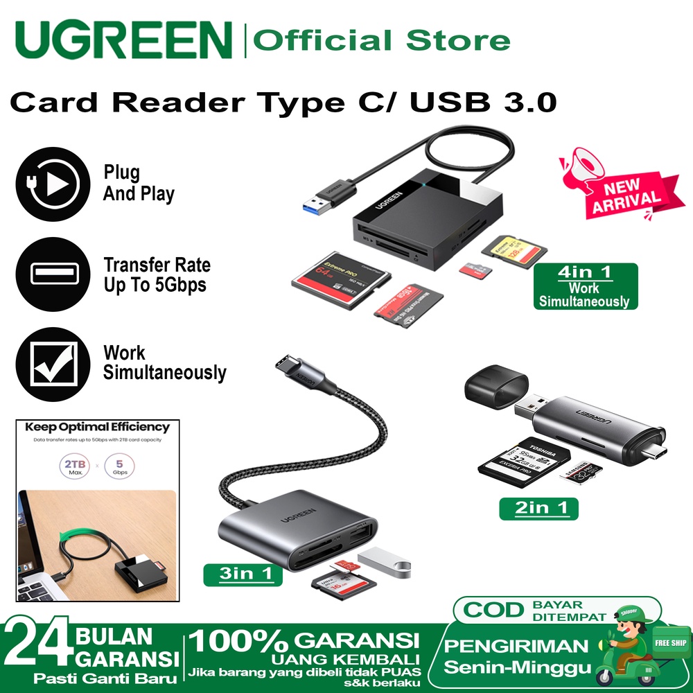 Jual UGREEN Card Reader USB 3.0 Type C To USB 3.0 SD/TF/MS/DF Card Slot
