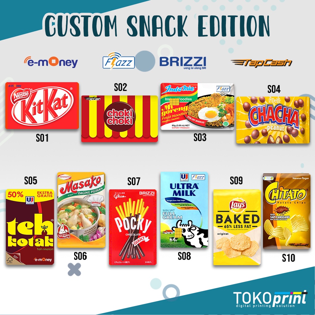 Jual PROMO Custom Print ETOLL Emoney Flazz Brizzi Tapcash SNACK EDITION ...