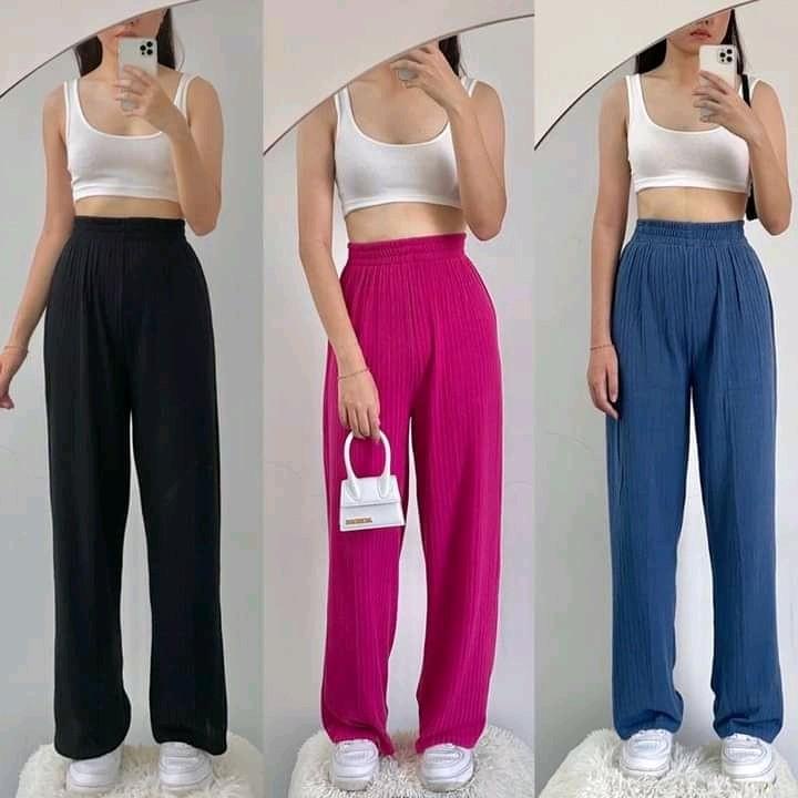 Jual Knit Pants Loose Pants Highwaist Kulot Panjang Basic Strech ...