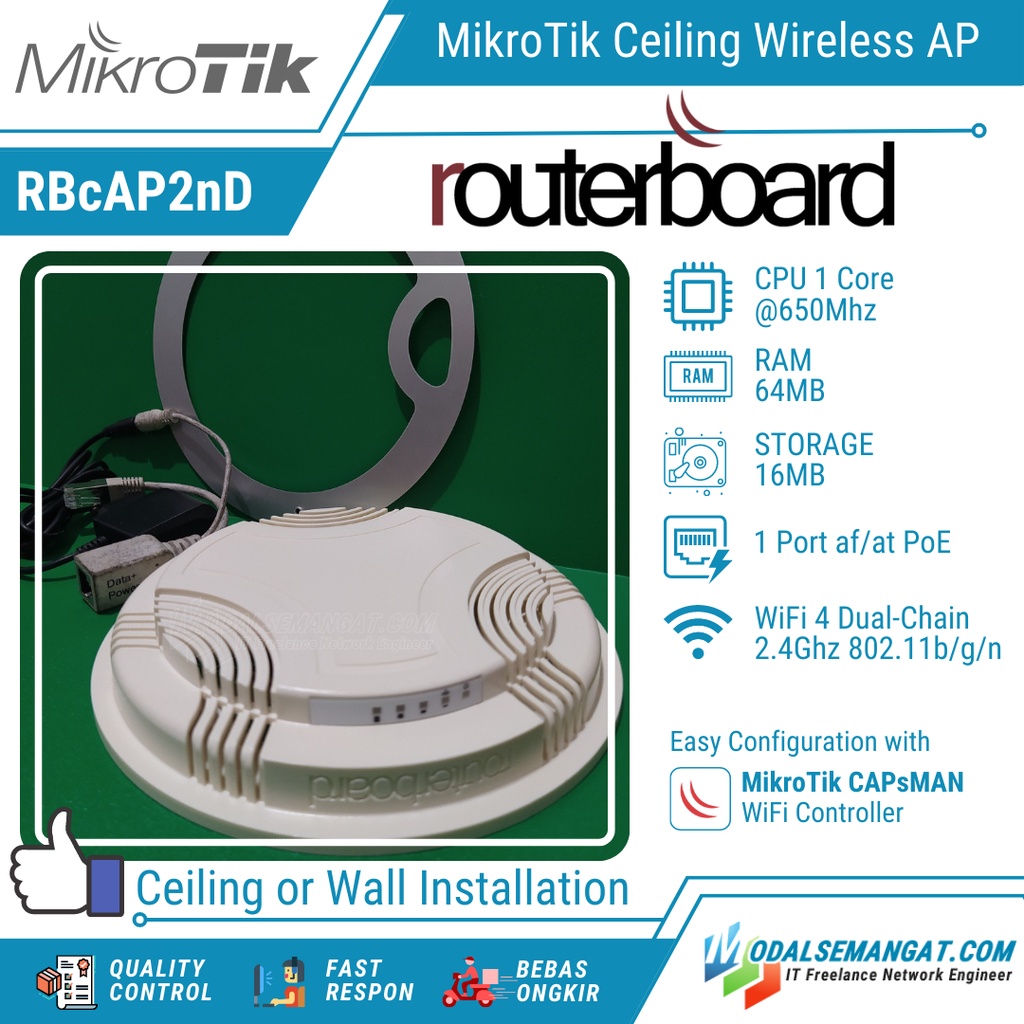 Jual MikroTik Wireless AP RBcAP2nD WiFi Dual-Chain 300 Mbps 2.4Ghz B/g ...