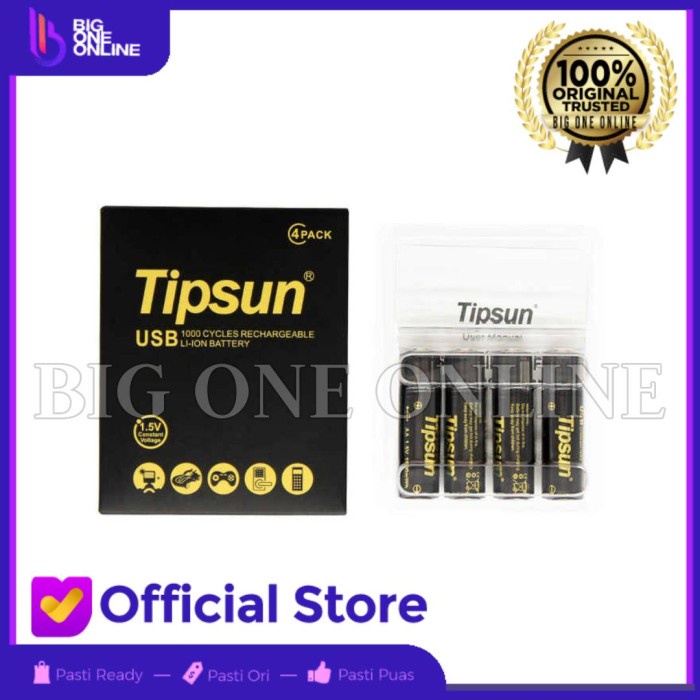 Jual TIPSUN RECHERGEABLE BATTERY AA 1,5 V, BATU BATERAI USB CAS ISI ...