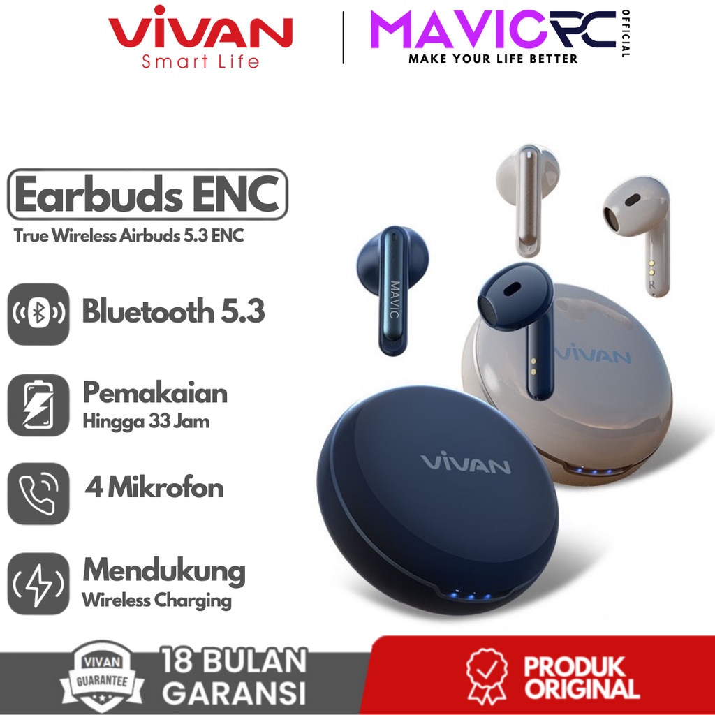 Jual VIVAN Liberty X1 TWS Wireless Earphone Airbuds 5.3 ENC True