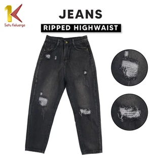1K Ripped Jeans Highwaist Boyfriends Panjang Wanita Kekinian P525 Celana Denim Sobek HW Women Pants
