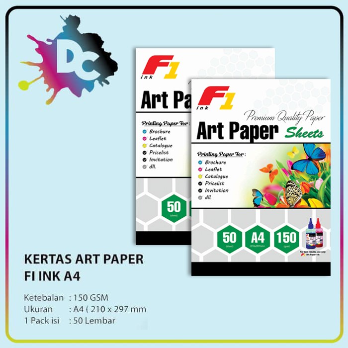 Jual Kertas Kertas Art Paper F1 Ink Ukuran A4 / A3 Isi 50 Lembar 150