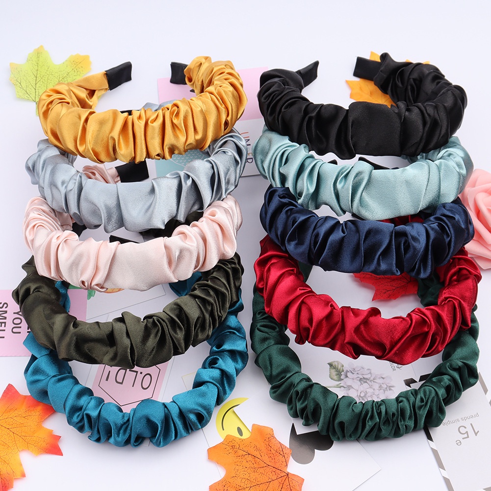 Jual Bando Scrunchie Serut Satin Besar Korea Headband Ruffle Bandana Polos Wanita Bando Kain 