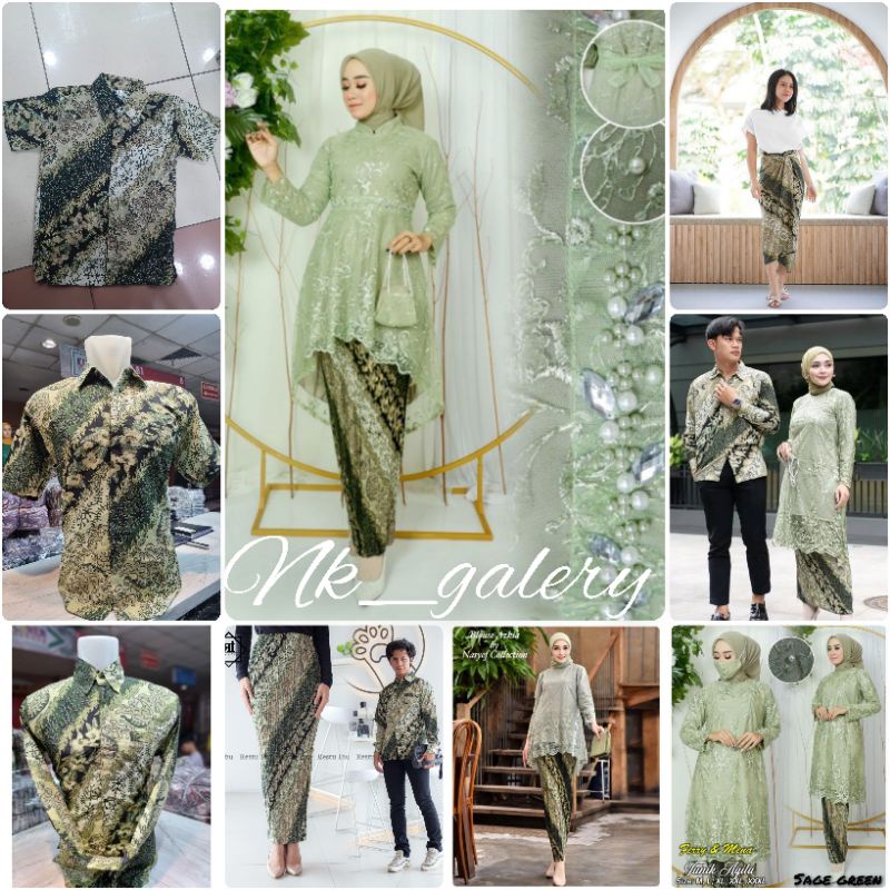 Jual COUPLE KEBAYA SAGE GREEN / BAJU BATIK COUPLE SAGE Shopee Indonesia