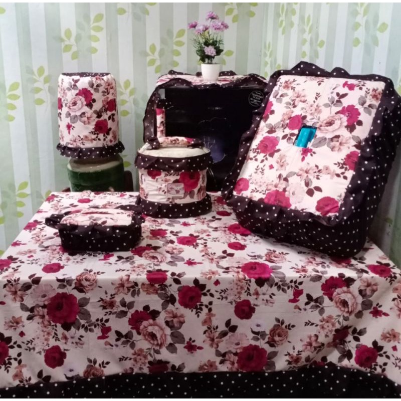 Jual Grosir Taplak Meja Makan Set Sarung Galon Tudung Saji Set Murah Motif Sweet Flower