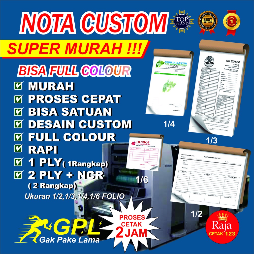 Jual NOTA CUSTOM MURAH 1/6 1/4 1/3 1/2 1RANGKAP/PLY 2 RANGKAP/PLY FULL ...