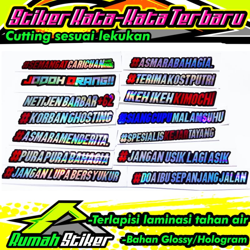 Jual stiker kata kata / stiker viral / stiker racing / stiker hologram ...
