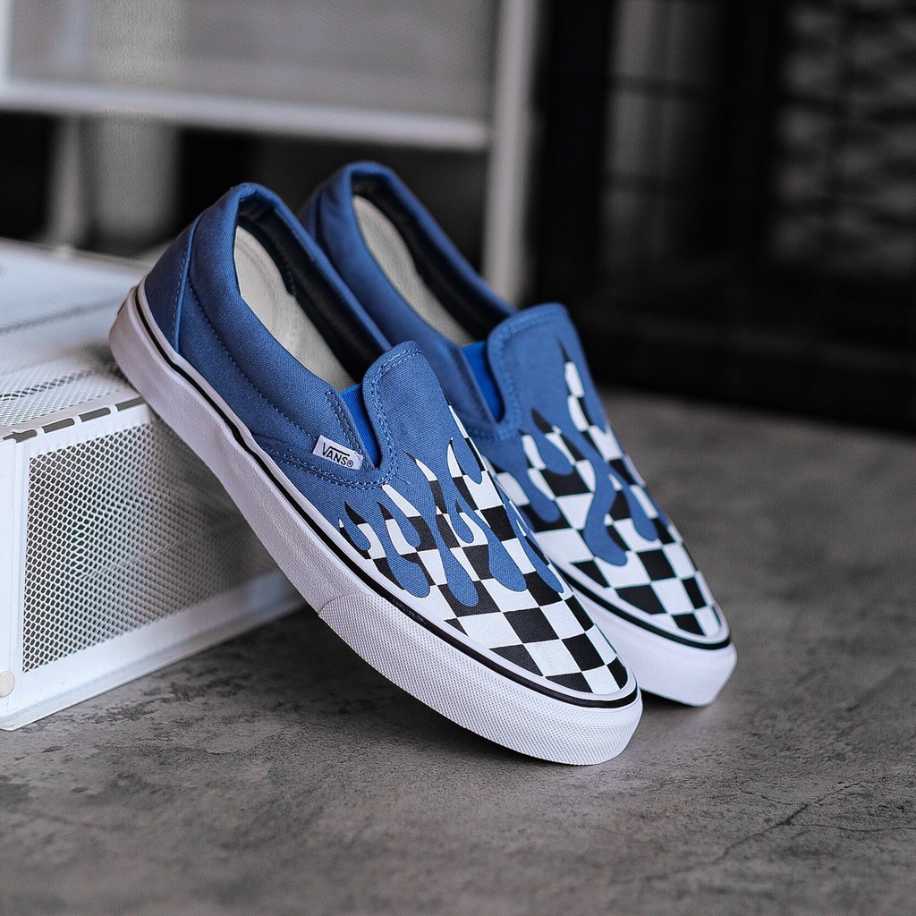 Vans checkerboard flame slip ons sales