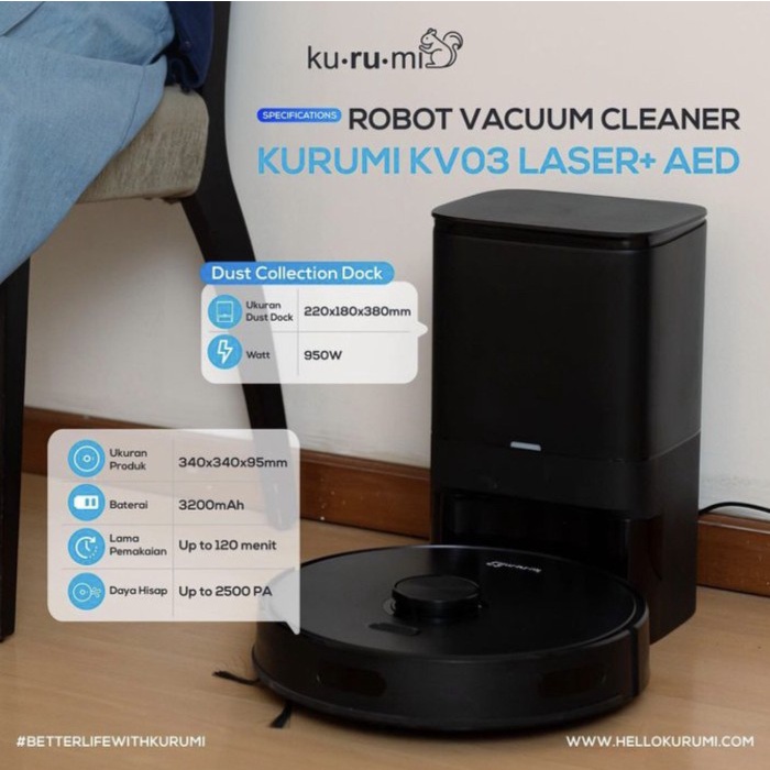 Jual KURUMI KV03 VACUUM ROBOT LASER+ UV LIGHT + APP CONTROL ORIGINAL