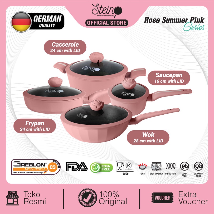 Jual Panci Set Steincookware ROSE GLAMOUR 4 in 1 Stein Pink White