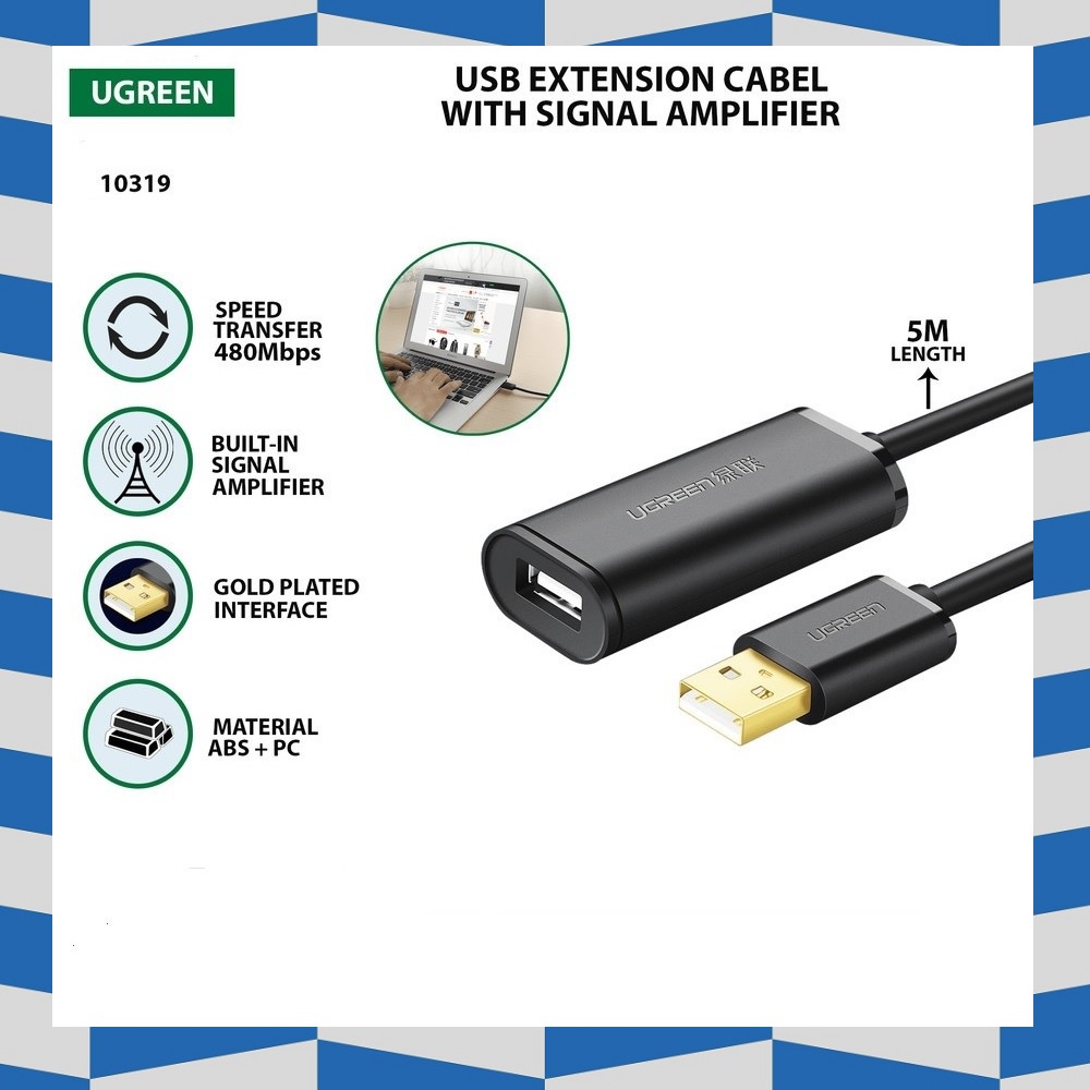 Jual UGREEN Kabel USB 2.0 HUB Extension Extender With Chipset 5Meter ...