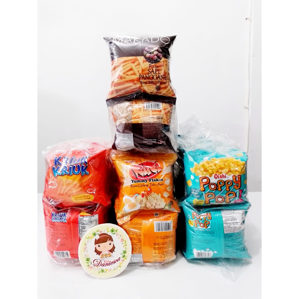 Jual .1 pack rencengan aneka snack oishi kirei makado poppy pop kriuk ...