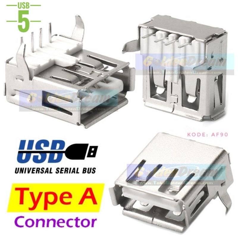 Jual Socket Usb Tipe A Female Af90 Konektor Soket Pcb Usb 20 4 Pin Bengkok Af 90 Shopee Indonesia 4439