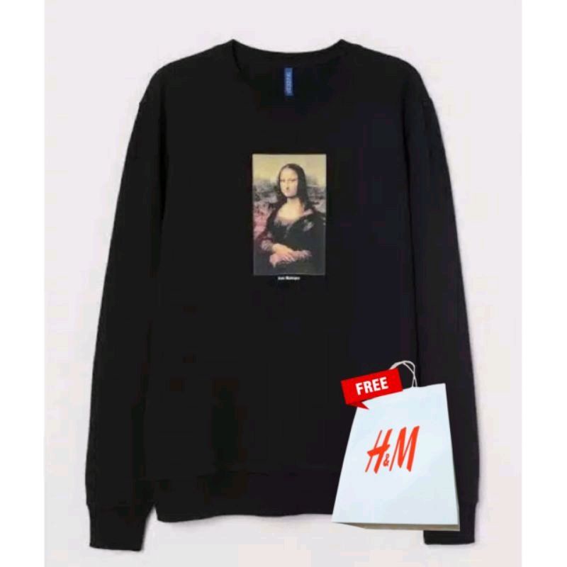 Jual Crewneck HM Sweater Wanita Cewek Pria Monalisa Iconic Masterpiece Black Hitam Free Paper Bag Shopee Indonesia