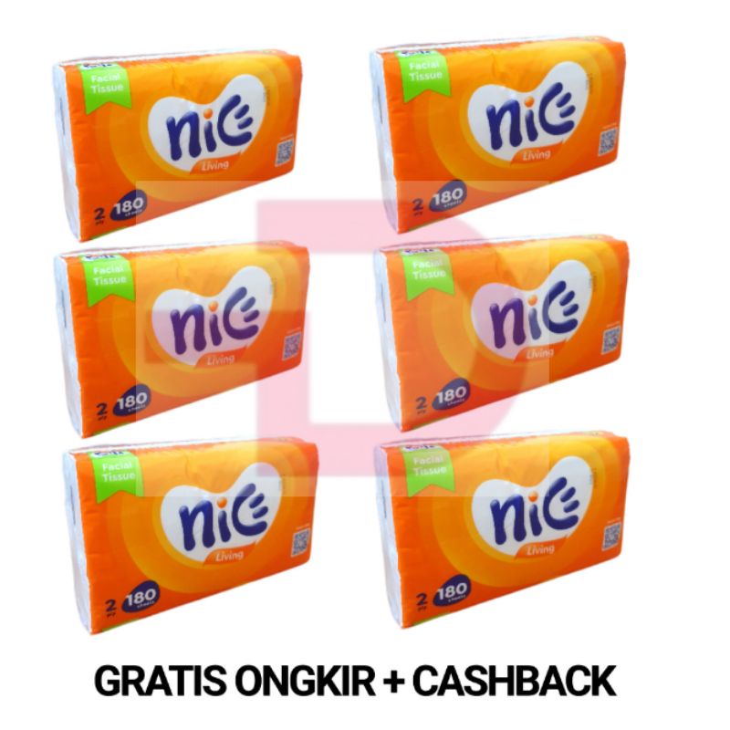 Jual ( PAKET ISI 6 ) Tissue Nice 180 sheet 2ply facial tissue tisu ...