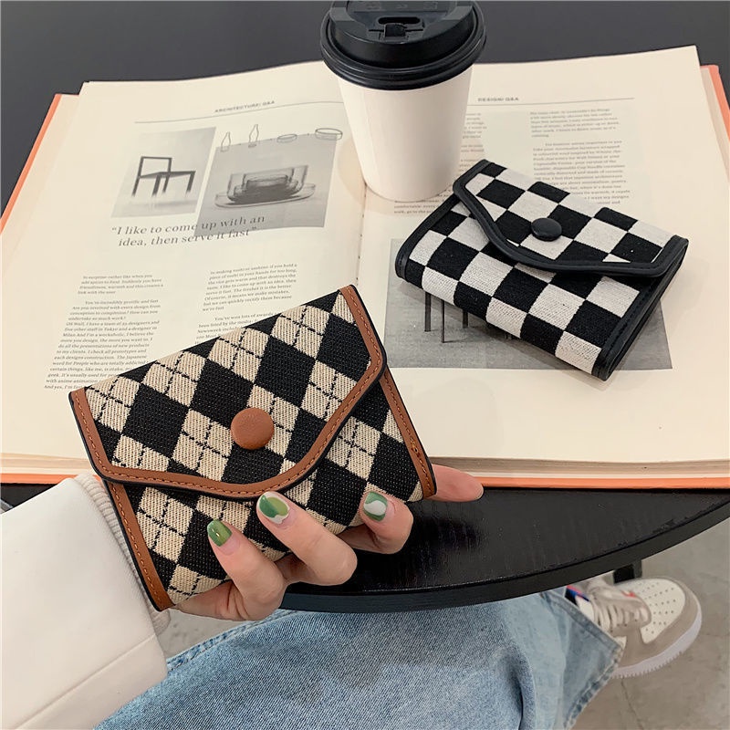 Jual Town Shell - aesthetic checkered houndstooth wallet / korean card ...