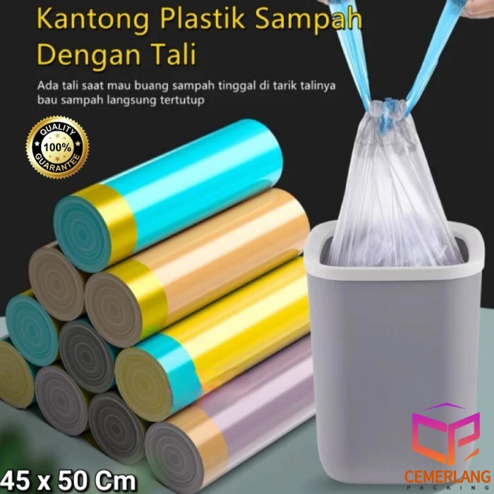 Jual Kantong Plastik Sampah Tali Bertali Gulung 45x50 cm Trash Bag Roll ...