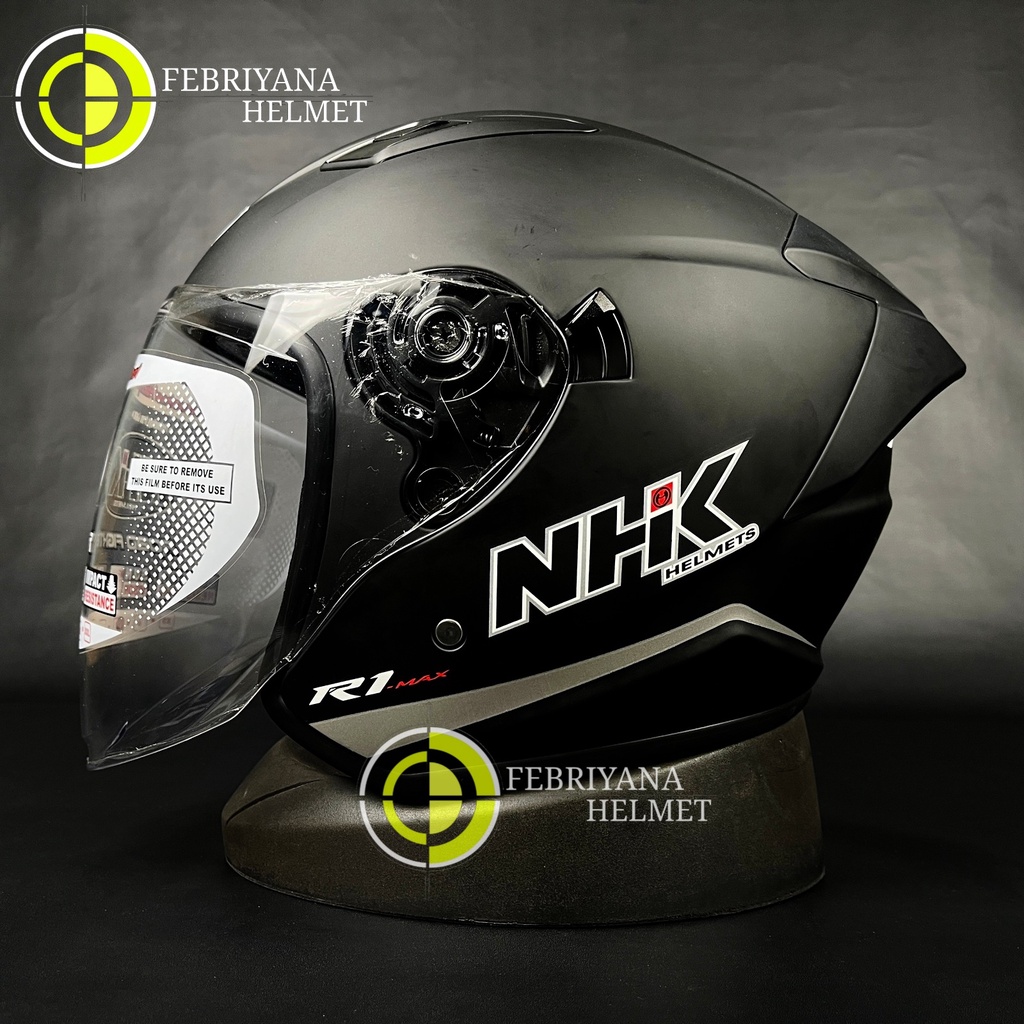 Jual HELM NHK R1 MAX SOLID BLACK DOFF HALF FACE NHK R1 MAX DOUBLE VISOR ...
