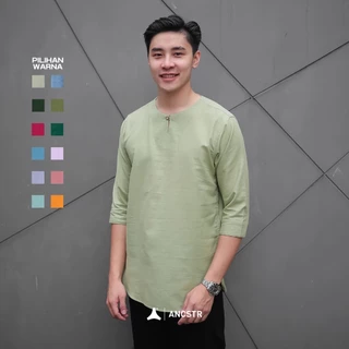 ANCSTR Kemeja Pria Muslim Koko Polos - Hanan Lengan 3/4