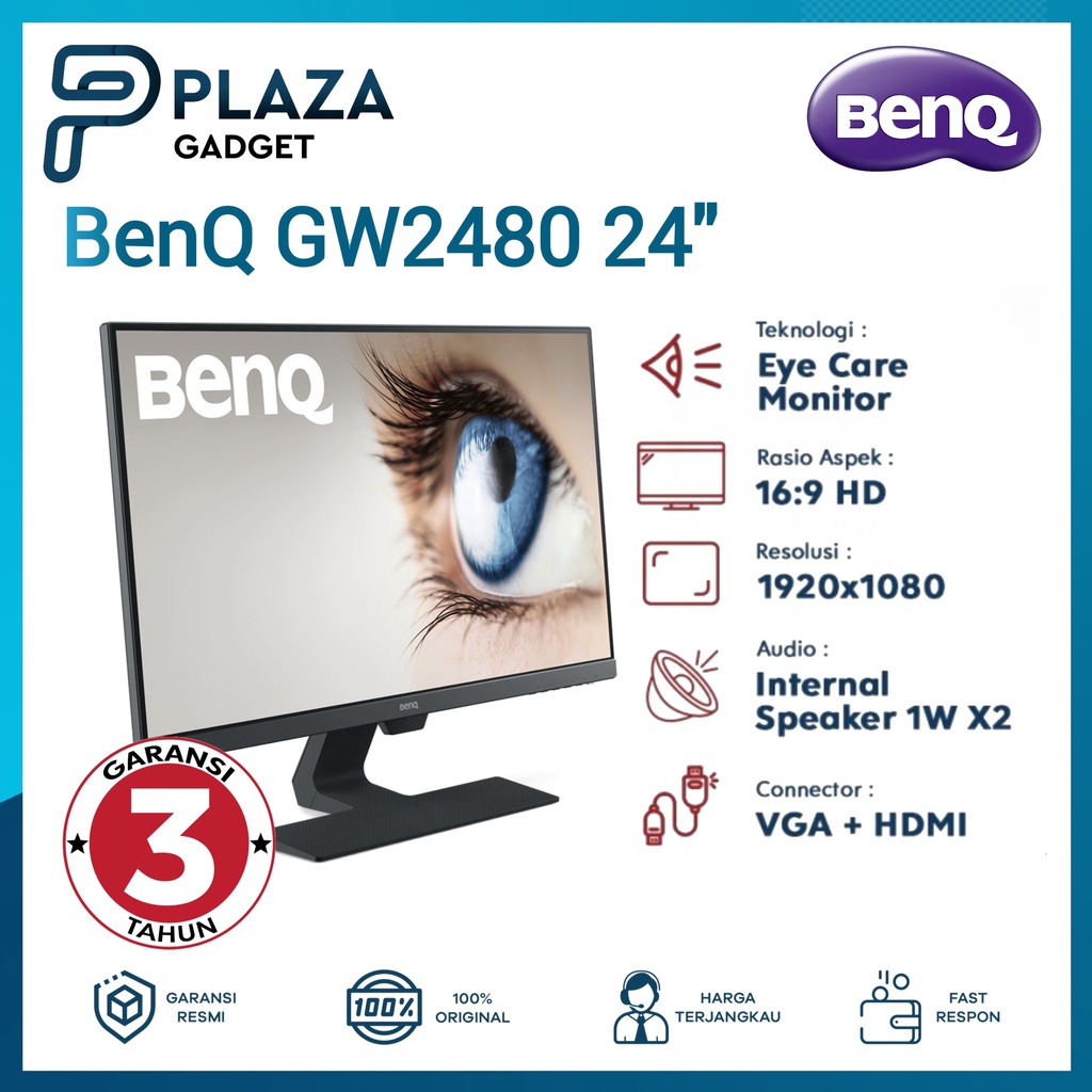 Jual Monitor LED BenQ GW2480 24 1920x1080 IPS HDMI DP Build In Speaker Garansi 3 Tahun I.107897411