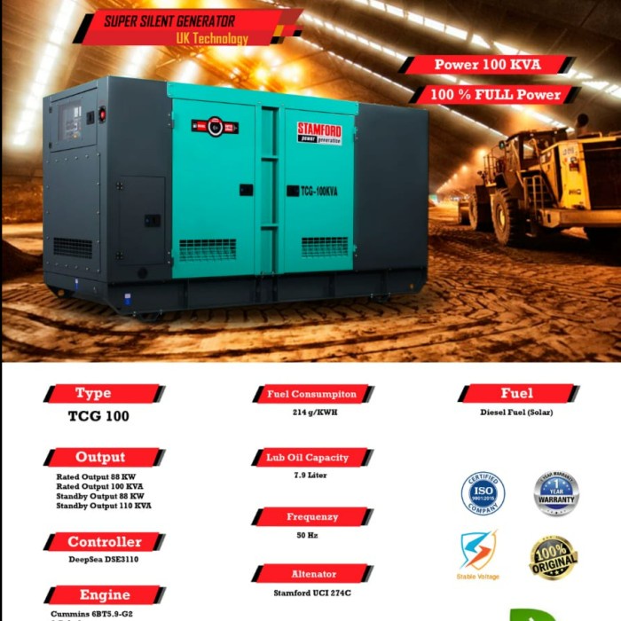 Jual Genset 100 kva Cummins Stamford Original By TSUZUMI TCG100 DP