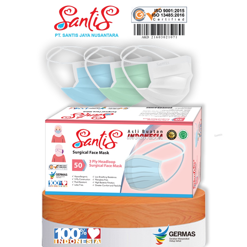 Jual Masker Medis / Surgical face mask 3ply Warna by SANTIS | Shopee ...