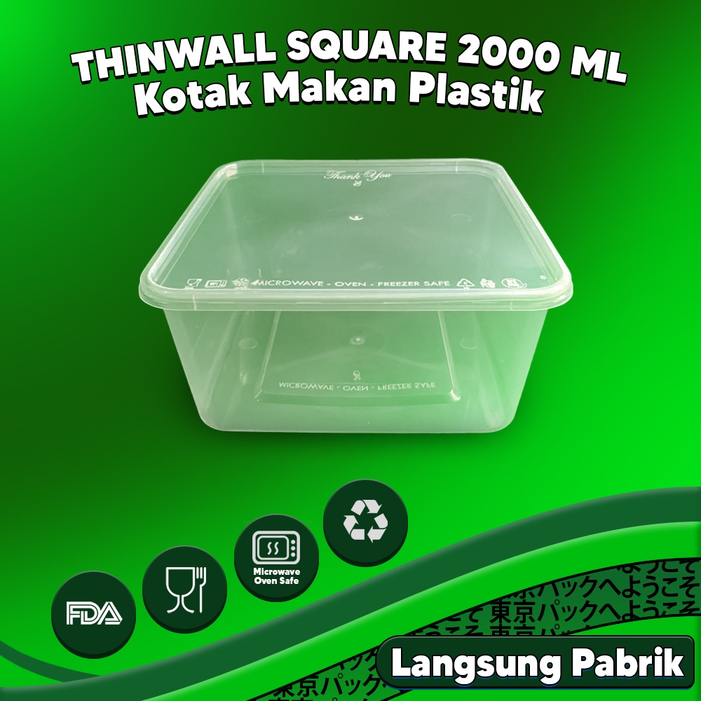 Jual Kotak Makan Plastik 2000 Ml Persegi Thinwall Persegi 2000 Ml