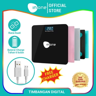 Inone Timbangan Badan Digital 180 KG USB Charging Anti Pecah Layar LCD 26X26cm