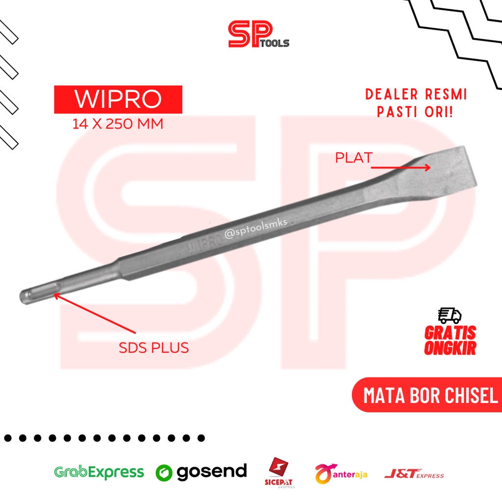 Jual MATA BOR CHISEL / CISEL SDS PLUS BENTUK FLAT / PLAT 14X250MM WIPRO
