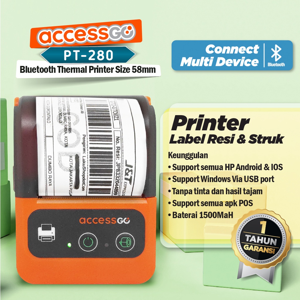 Jual Printer Bluetooth Printer Resi PT280 Pocket Portable Thermal Size ...