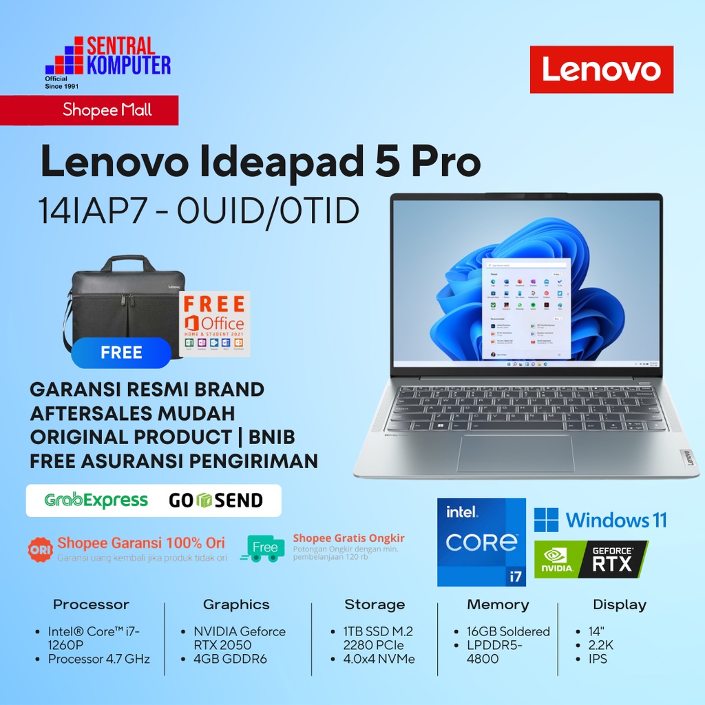 Jual Lenovo Ideapad Slim 5 Pro I7-1260P-RTX 2050-16GB-1TB SSD-Win 11 ...