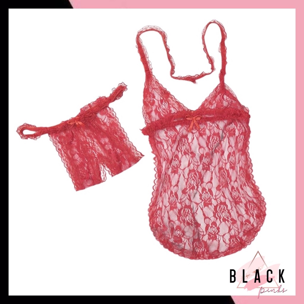 Jual Blackpink Lingerie Set G String Pakain Dalam Wanita Model Celemek Transparan 1078