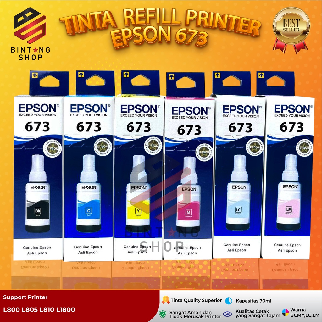 Jual 1 Set 6 Pcs Tinta Epson 673 Tipe Printer L800 L805 L810 L1800 Shopee Indonesia 5469