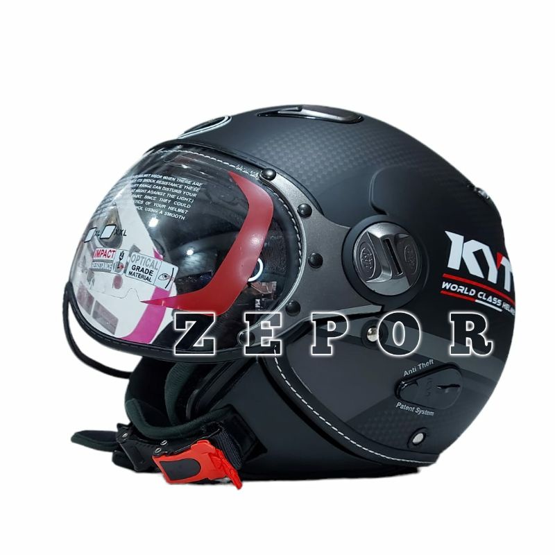 Jual Helm KYT ELSICO Motif Seri 3 Gunmetal Black Doff Retro Classic