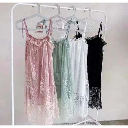 Dress Lingerie Furing Wanita Brokat Set