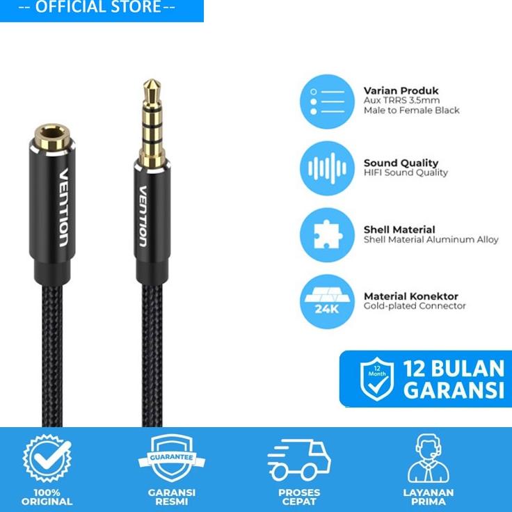 Jual Vention Kabel Audio Aux Extension Mm Trrs Male To Female Shopee Indonesia