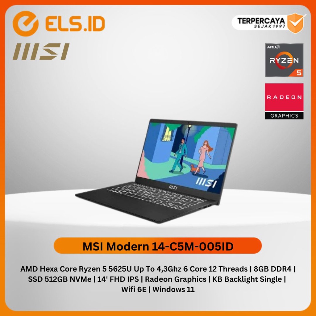 Jual Laptop MSI Modern 14-C5M-005ID [ AMD Ryzen 5 5625U - 8GB DDR4 ...