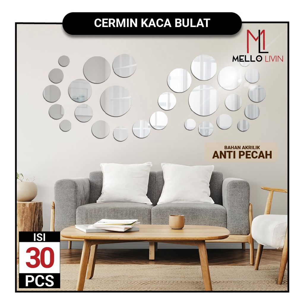 Jual Cermin Kaca Bulat Acrylic Mirror Stiker Dekorasi 30 Pcs Hiasan