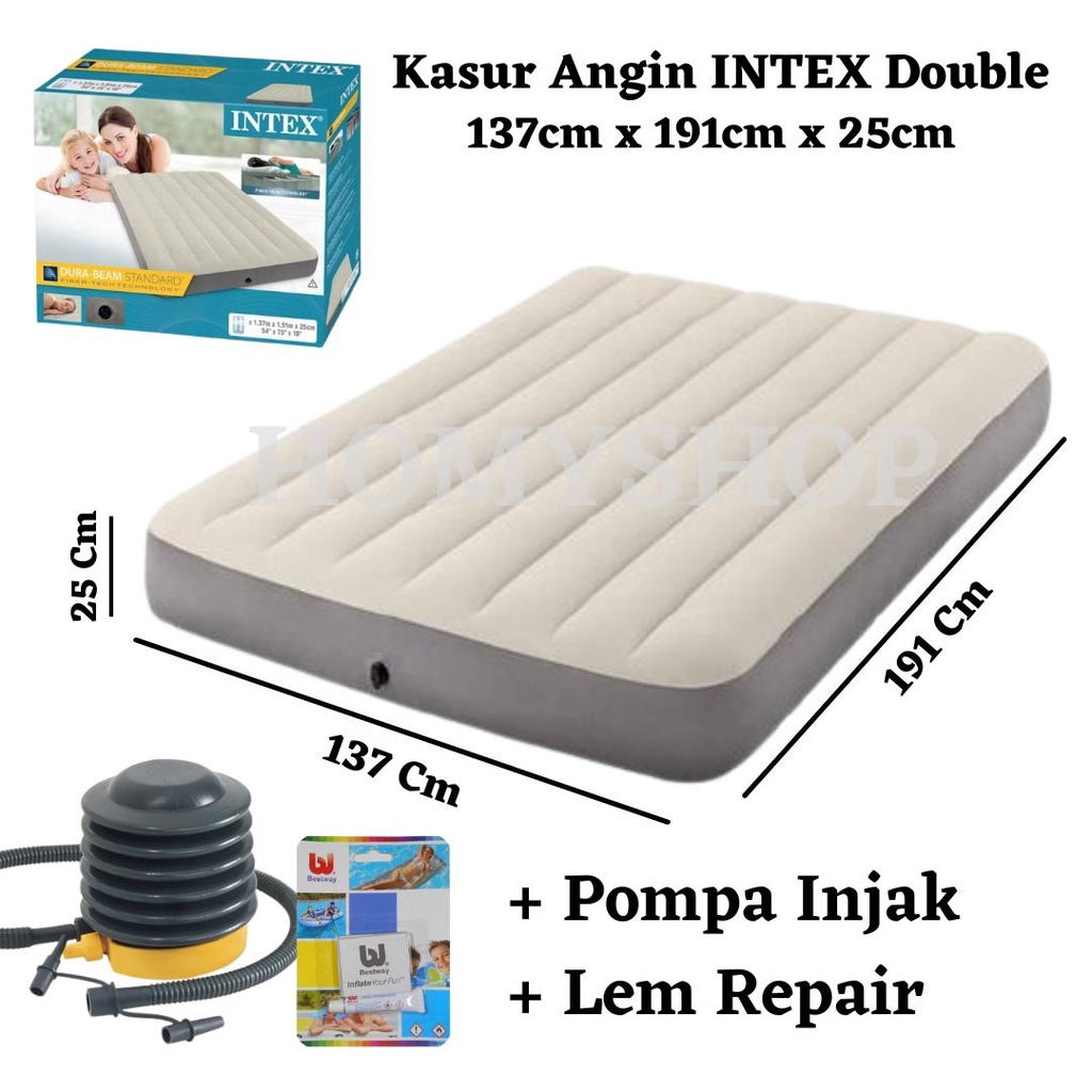 Jual Kasur Angin Kasur Tiup Intex Durabeam Double Free Pompa Injak Bestway Lem Repair