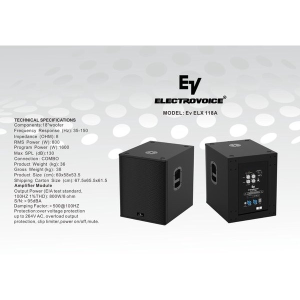 Jual SUBWOOFER AKTIF ELECTROVOICE EV ELX 118 A ELX118A 18 in 1 pcs ...